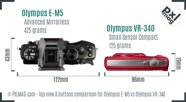 Olympus E-M5 vs Olympus VR-340 top view buttons comparison