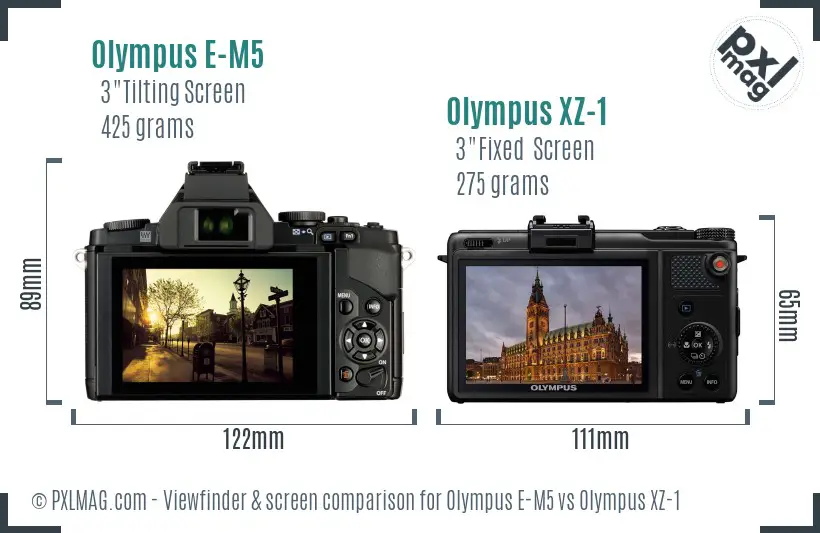 Olympus E-M5 vs Olympus XZ-1 Screen and Viewfinder comparison