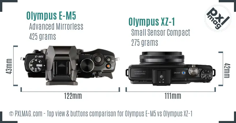 Olympus E-M5 vs Olympus XZ-1 top view buttons comparison