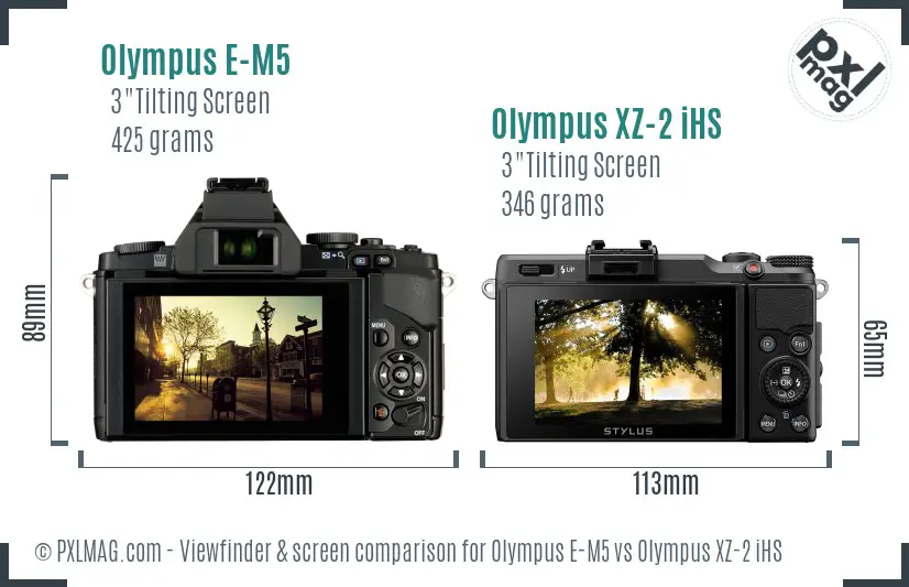 Olympus E-M5 vs Olympus XZ-2 iHS Screen and Viewfinder comparison