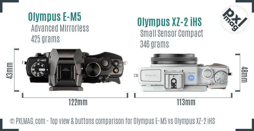 Olympus E-M5 vs Olympus XZ-2 iHS top view buttons comparison