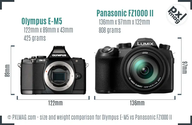Olympus E-M5 vs Panasonic FZ1000 II size comparison