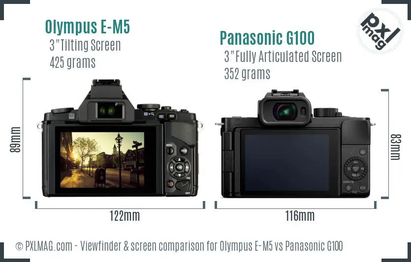 Olympus E-M5 vs Panasonic G100 Screen and Viewfinder comparison