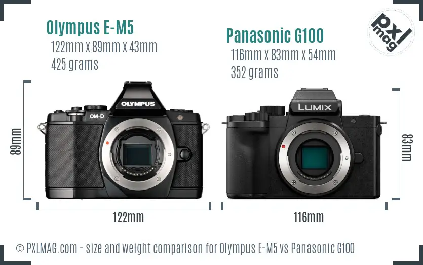 Olympus E-M5 vs Panasonic G100 size comparison
