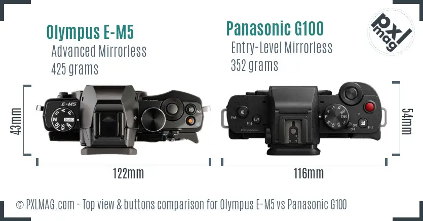 Olympus E-M5 vs Panasonic G100 top view buttons comparison