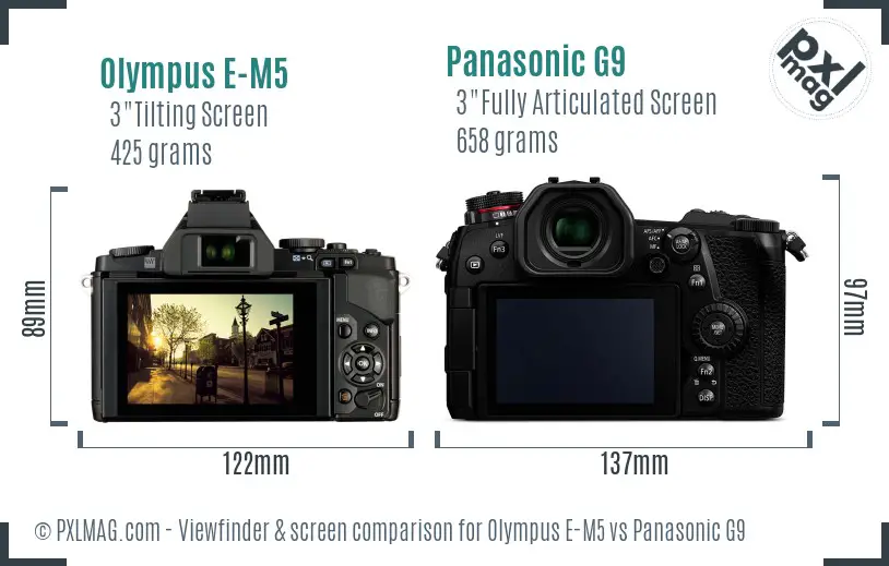 Olympus E-M5 vs Panasonic G9 Screen and Viewfinder comparison