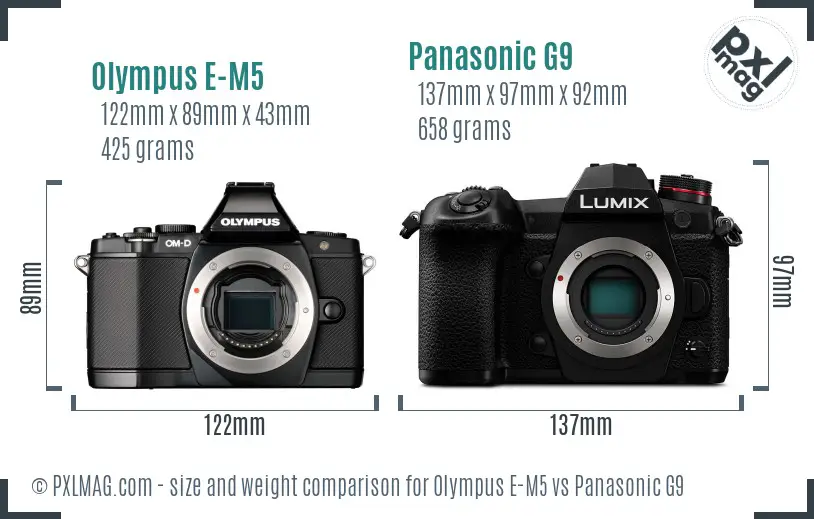 Olympus E-M5 vs Panasonic G9 size comparison