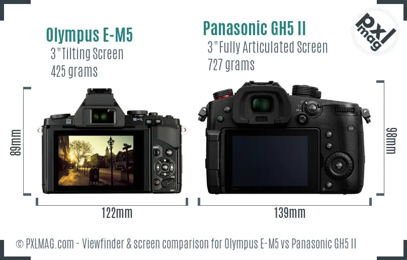 Olympus E-M5 vs Panasonic GH5 II Screen and Viewfinder comparison