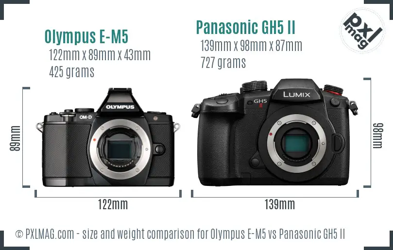 Olympus E-M5 vs Panasonic GH5 II size comparison