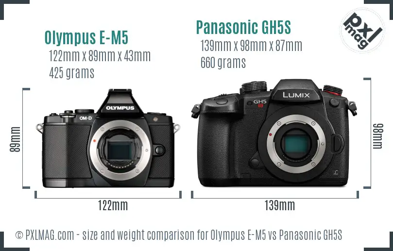 Olympus E-M5 vs Panasonic GH5S size comparison
