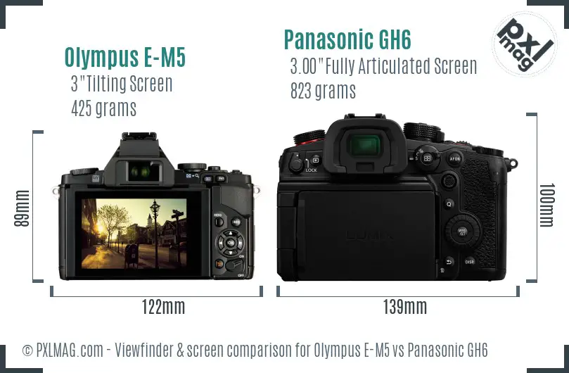 Olympus E-M5 vs Panasonic GH6 Screen and Viewfinder comparison