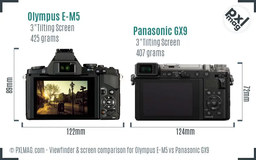 Olympus E-M5 vs Panasonic GX9 Screen and Viewfinder comparison