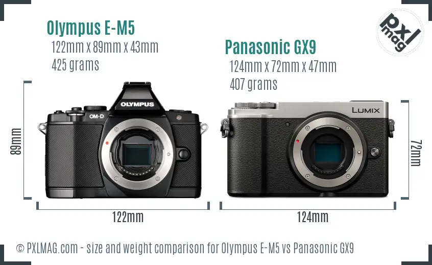 Olympus E-M5 vs Panasonic GX9 size comparison