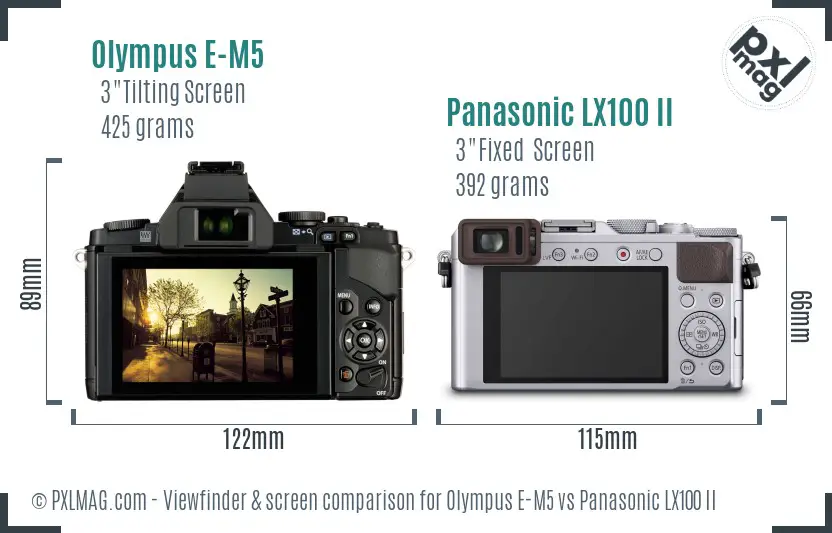 Olympus E-M5 vs Panasonic LX100 II Screen and Viewfinder comparison