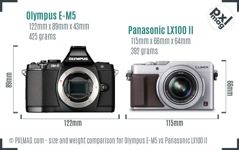 Olympus E-M5 vs Panasonic LX100 II size comparison