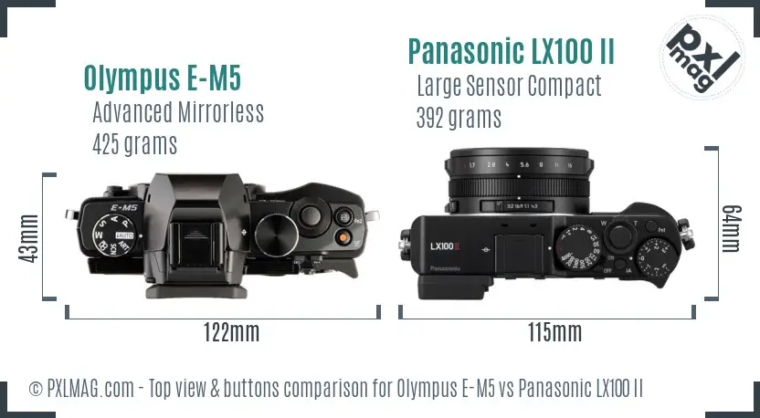 Olympus E-M5 vs Panasonic LX100 II top view buttons comparison