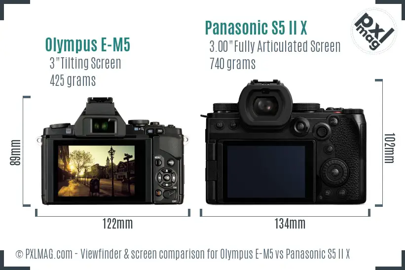 Olympus E-M5 vs Panasonic S5 II X Screen and Viewfinder comparison