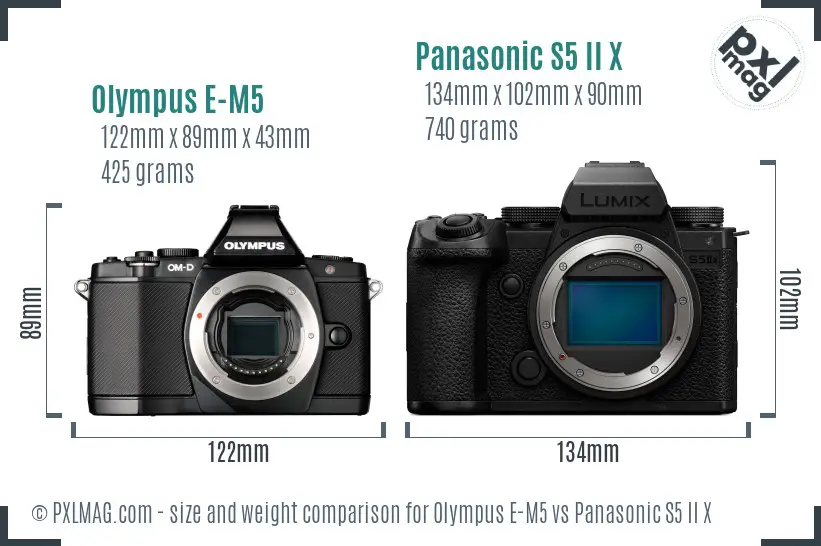 Olympus E-M5 vs Panasonic S5 II X size comparison