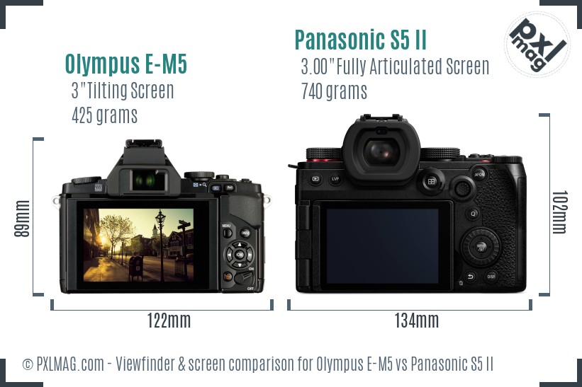 Olympus E-M5 vs Panasonic S5 II Screen and Viewfinder comparison