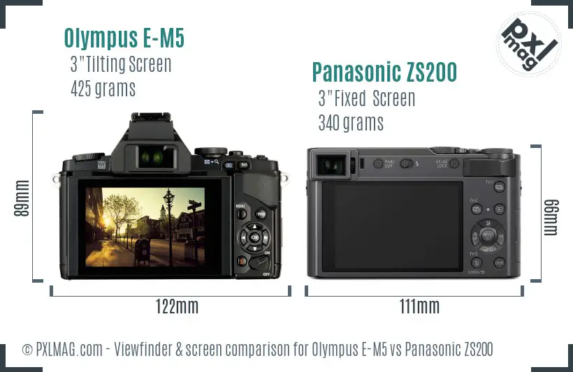 Olympus E-M5 vs Panasonic ZS200 Screen and Viewfinder comparison