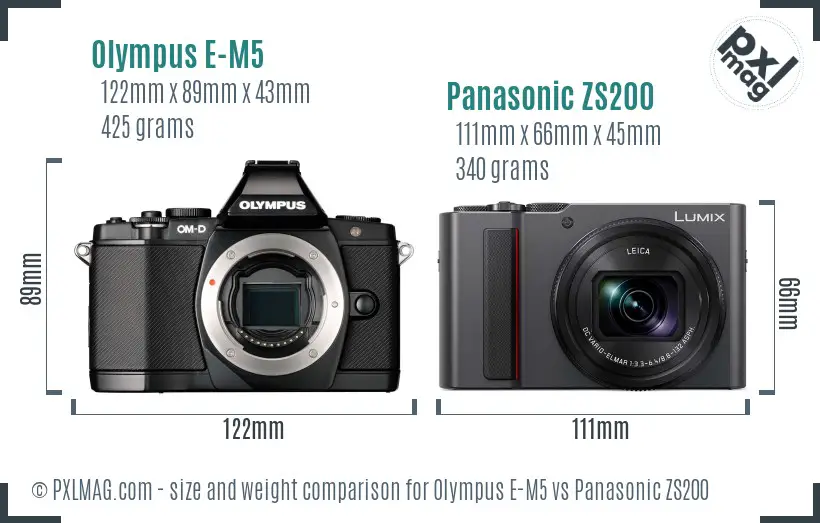 Olympus E-M5 vs Panasonic ZS200 size comparison