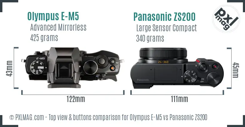 Olympus E-M5 vs Panasonic ZS200 top view buttons comparison