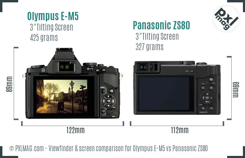 Olympus E-M5 vs Panasonic ZS80 Screen and Viewfinder comparison