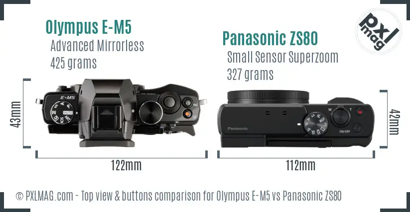 Olympus E-M5 vs Panasonic ZS80 top view buttons comparison