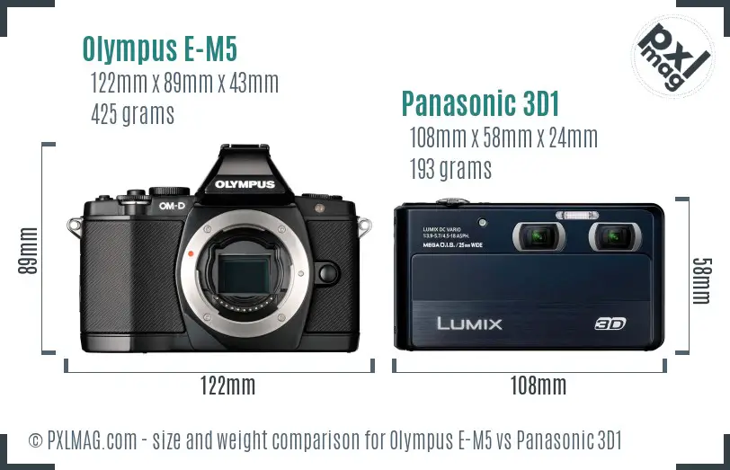 Olympus E-M5 vs Panasonic 3D1 size comparison