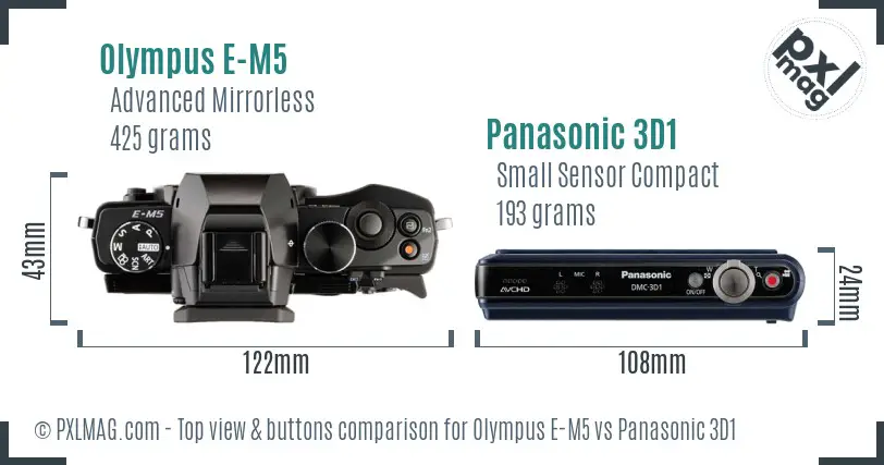 Olympus E-M5 vs Panasonic 3D1 top view buttons comparison
