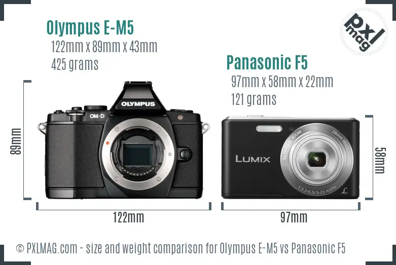 Olympus E-M5 vs Panasonic F5 size comparison