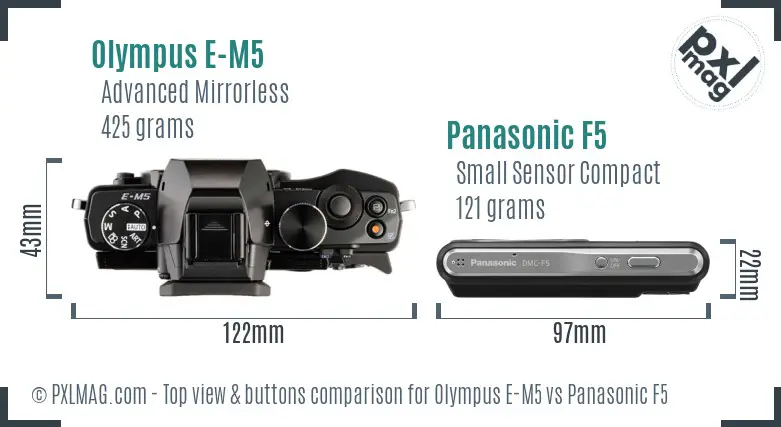 Olympus E-M5 vs Panasonic F5 top view buttons comparison