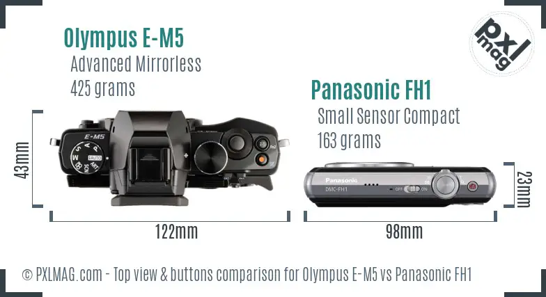 Olympus E-M5 vs Panasonic FH1 top view buttons comparison