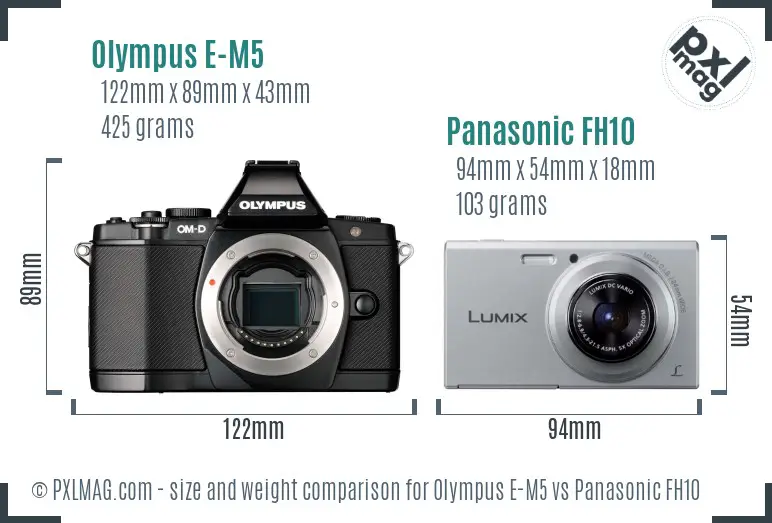 Olympus E-M5 vs Panasonic FH10 size comparison