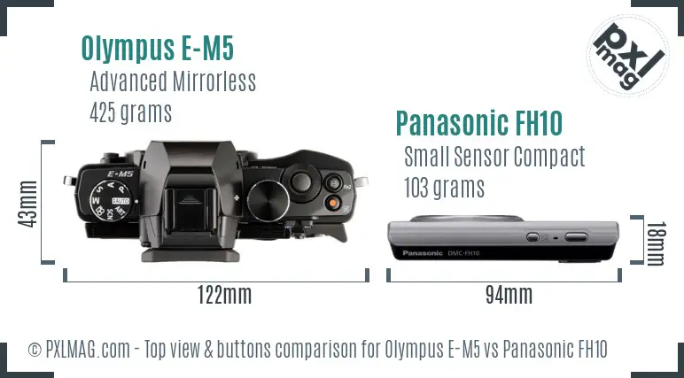 Olympus E-M5 vs Panasonic FH10 top view buttons comparison