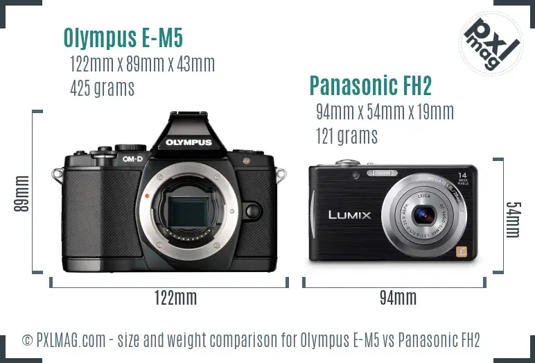 Olympus E-M5 vs Panasonic FH2 size comparison