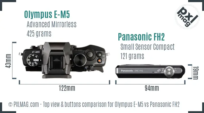 Olympus E-M5 vs Panasonic FH2 top view buttons comparison