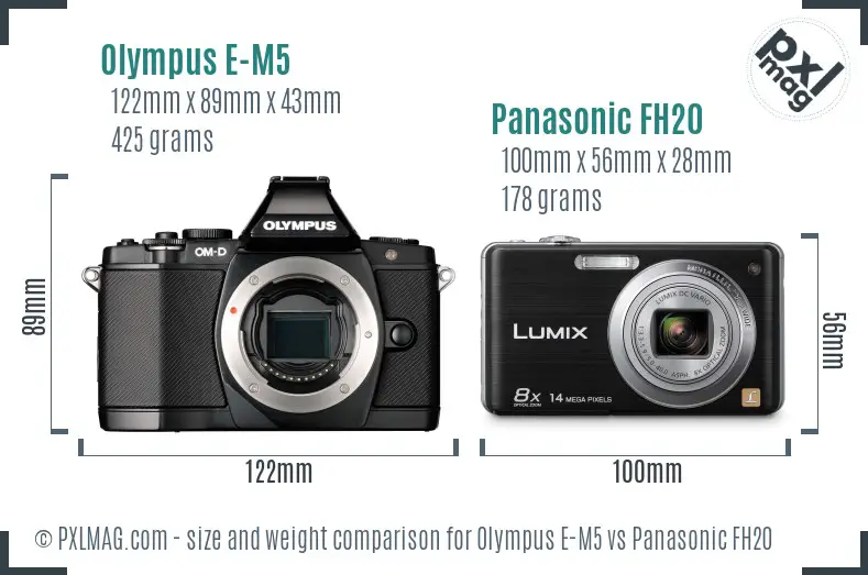 Olympus E-M5 vs Panasonic FH20 size comparison