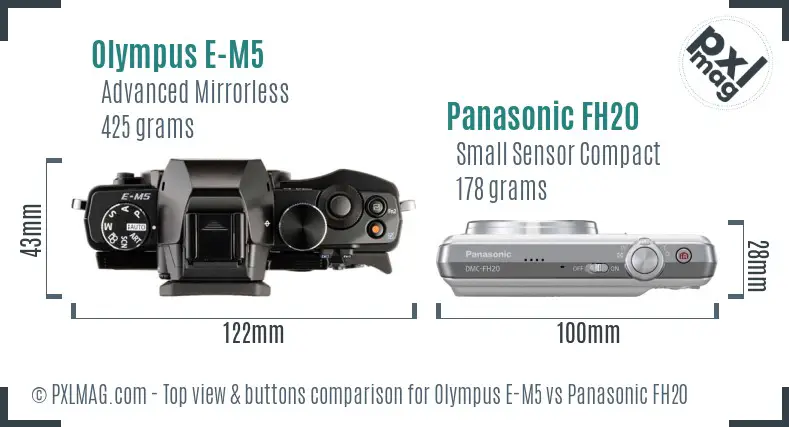 Olympus E-M5 vs Panasonic FH20 top view buttons comparison