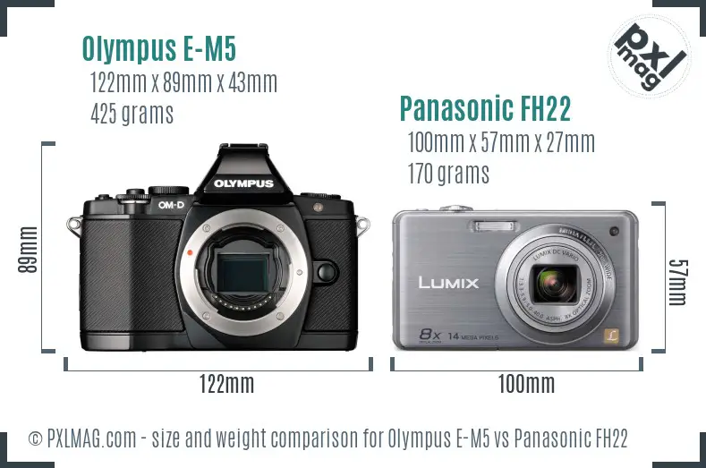 Olympus E-M5 vs Panasonic FH22 size comparison