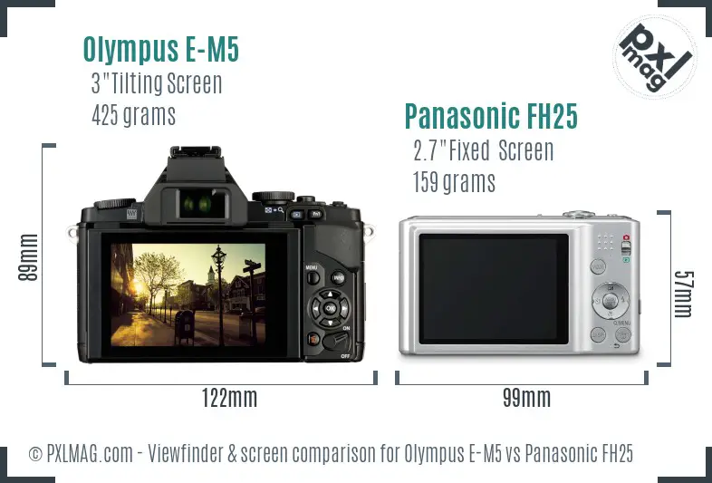 Olympus E-M5 vs Panasonic FH25 Screen and Viewfinder comparison