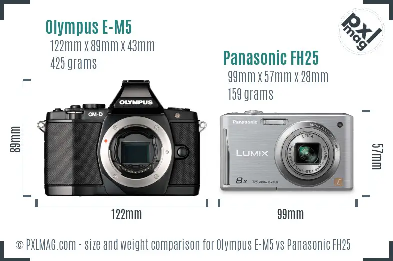 Olympus E-M5 vs Panasonic FH25 size comparison