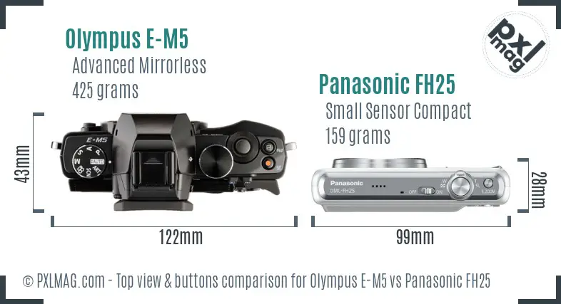 Olympus E-M5 vs Panasonic FH25 top view buttons comparison