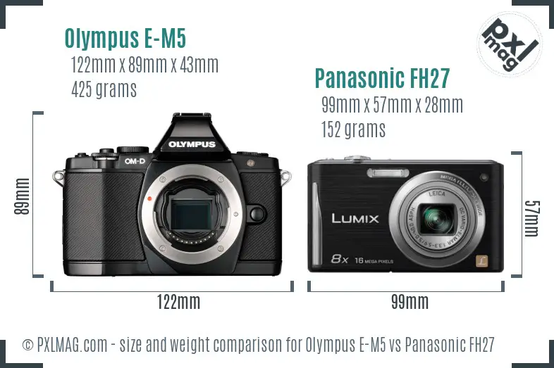 Olympus E-M5 vs Panasonic FH27 size comparison