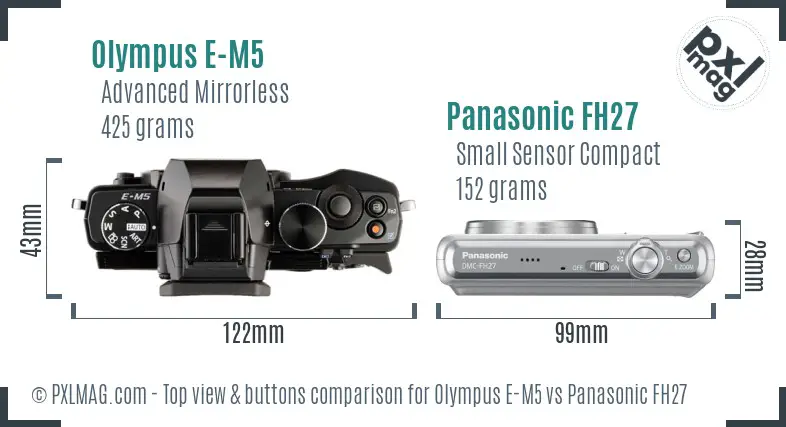 Olympus E-M5 vs Panasonic FH27 top view buttons comparison