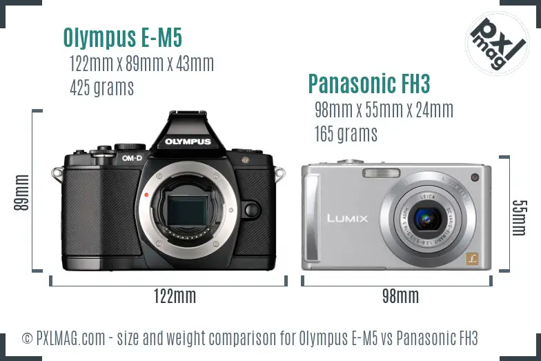 Olympus E-M5 vs Panasonic FH3 size comparison