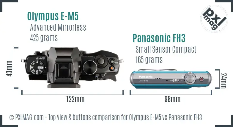 Olympus E-M5 vs Panasonic FH3 top view buttons comparison