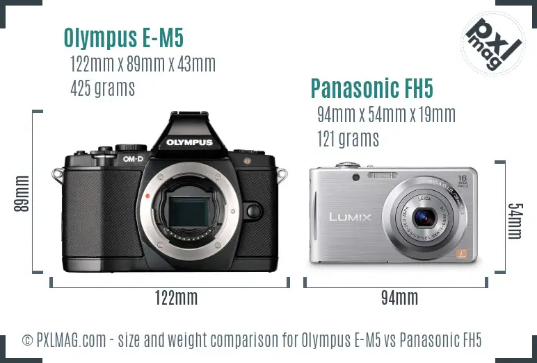 Olympus E-M5 vs Panasonic FH5 size comparison