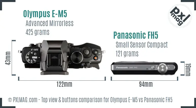 Olympus E-M5 vs Panasonic FH5 top view buttons comparison