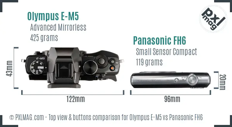 Olympus E-M5 vs Panasonic FH6 top view buttons comparison